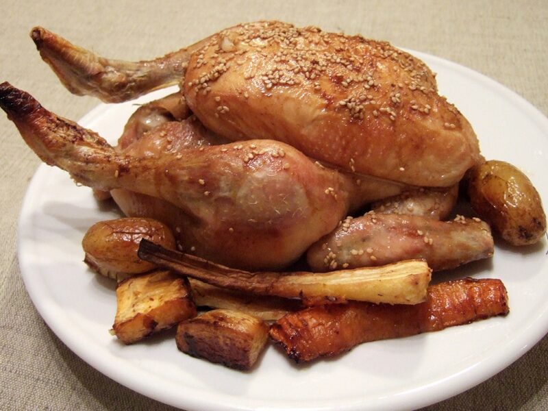 Maple and sesame roast chicken