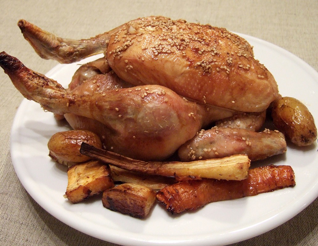 Maple and sesame roast chicken