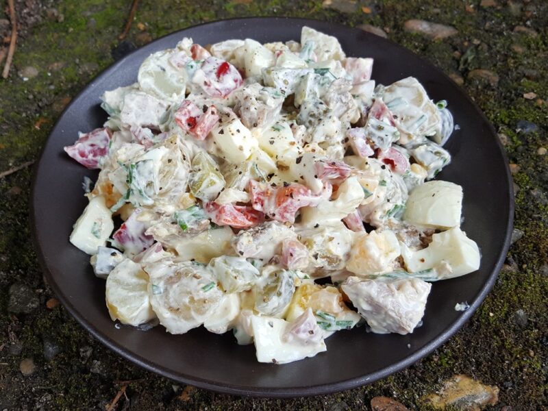 Potato and egg salad with pork