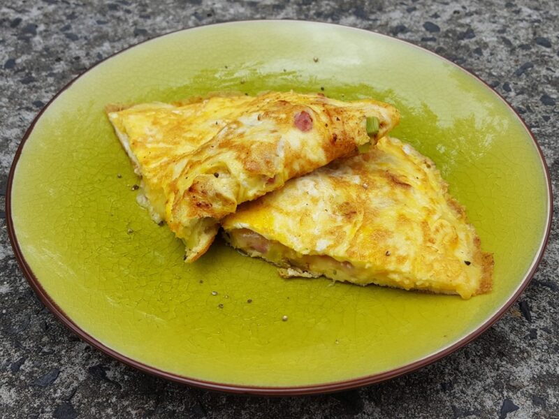 Bacon and leek omelette