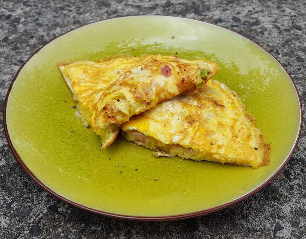 Bacon and leek omelette