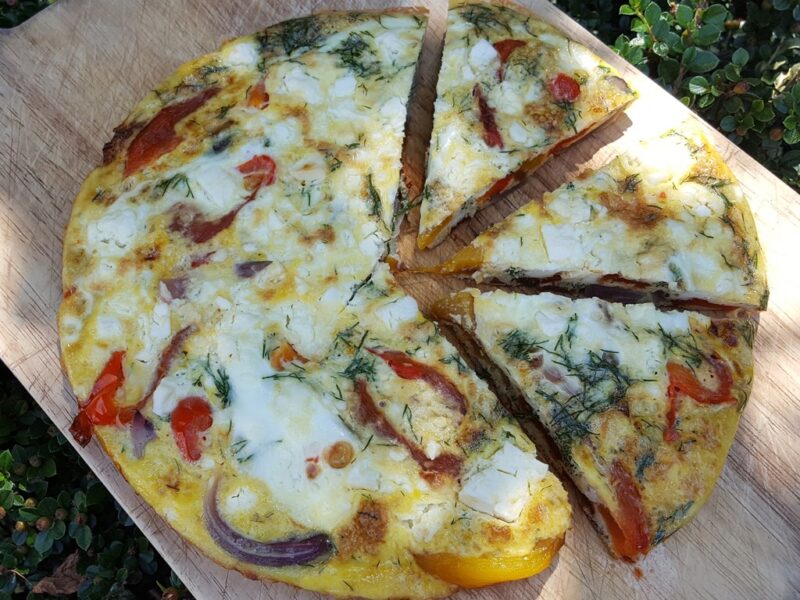 Grilled pepper & onion frittata with feta