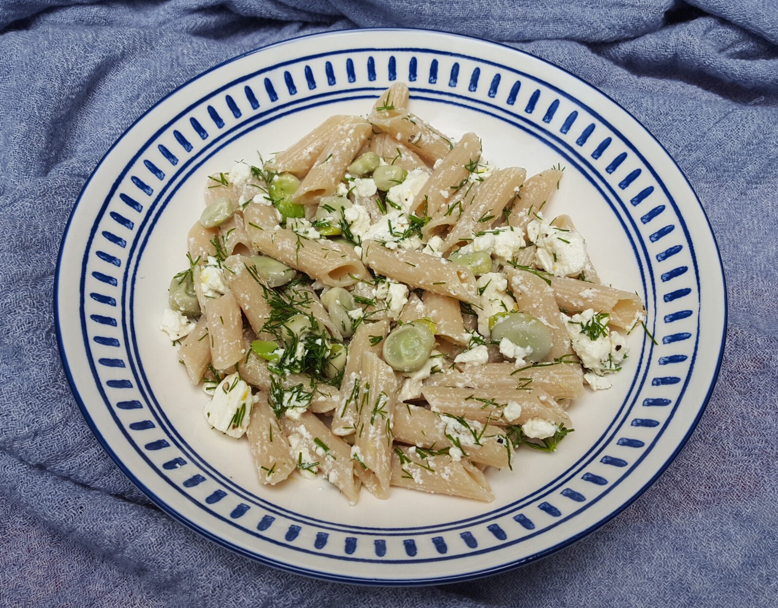 Pasta with feta and broad beans