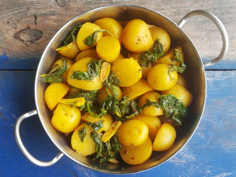 Spiced new potatoes and spinach