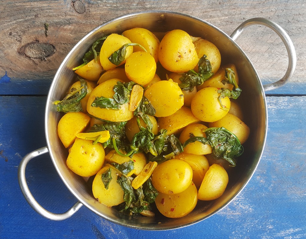 Spiced new potatoes and spinach