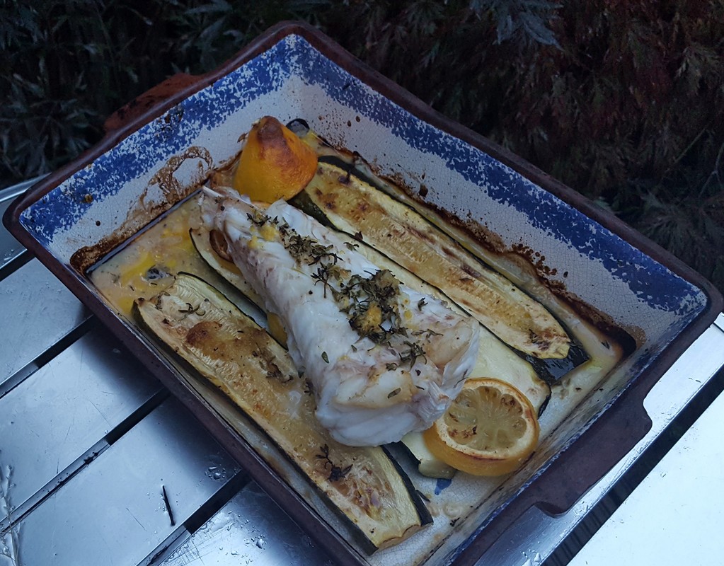 Baked monkfish and courgette