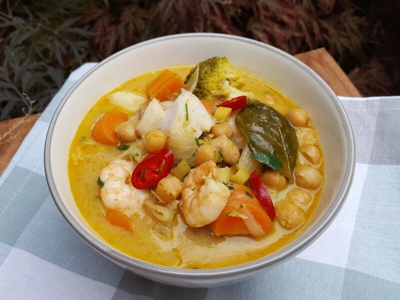 Curried chickpea and fish stew