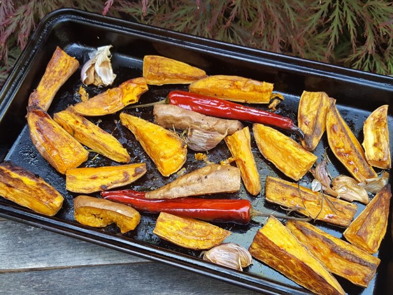 Garlic and rosemary roasted sweet potatoes