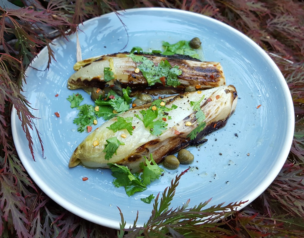 Grilled chicory with chilli & caper gremolata