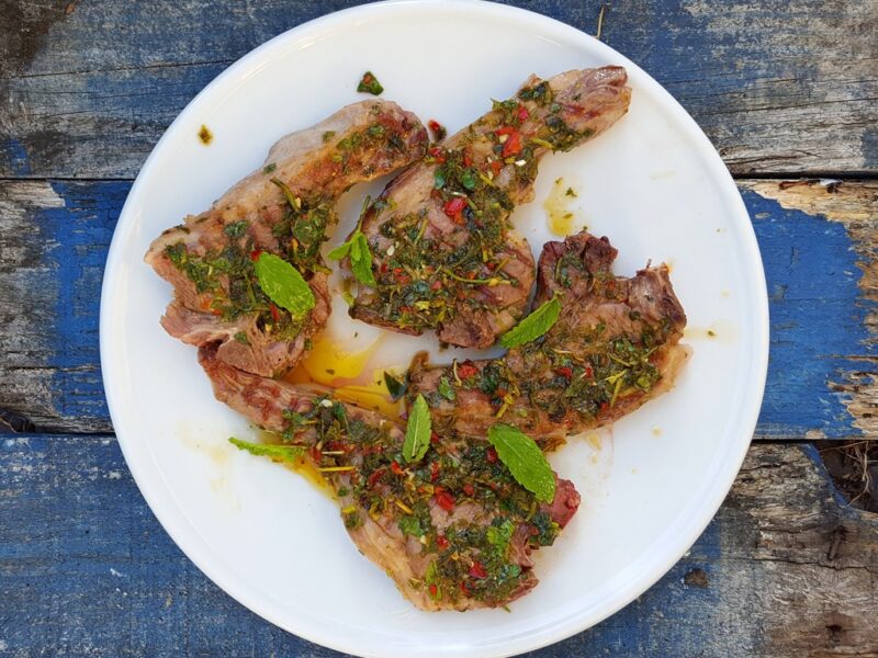 Grilled lamb chops with chilli and mint gremolata