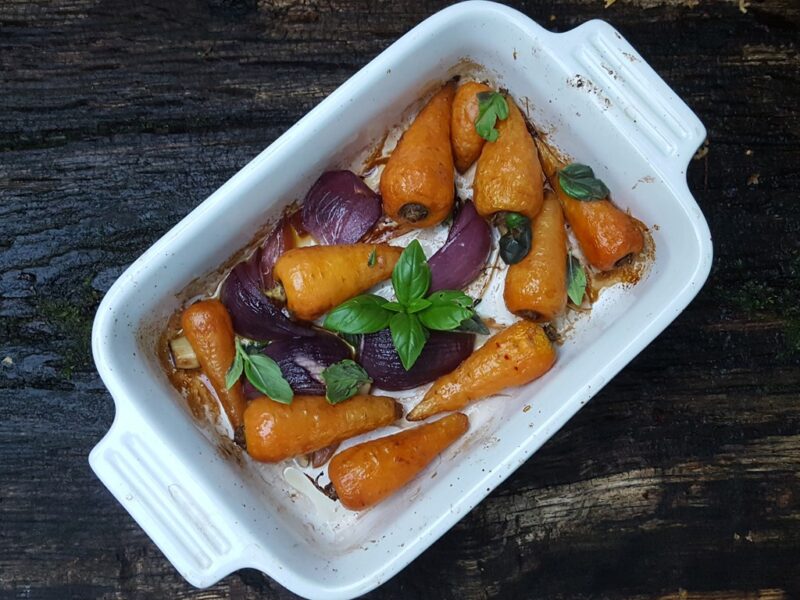 Balsamic and maple glazed baby carrots