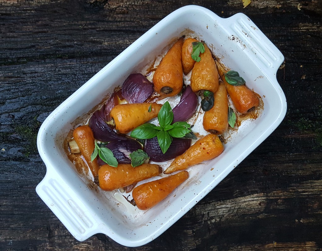 Balsamic and maple glazed baby carrots