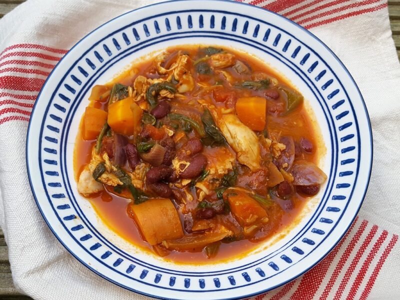 Leftover chicken and spinach chilli