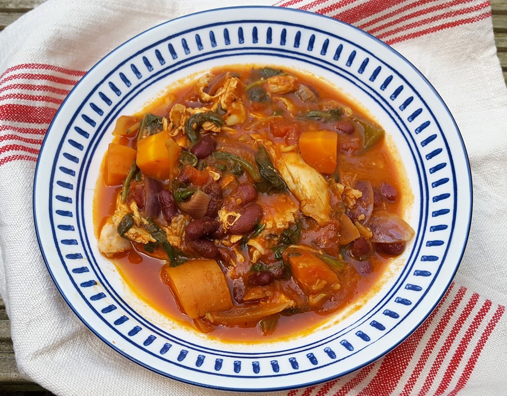 Leftover chicken and spinach chilli