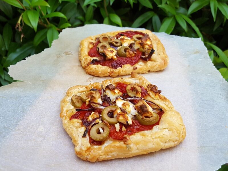 Grilled pepper and feta tartlets