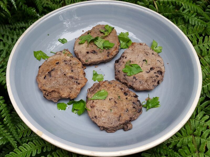 Spiced black bean cakes