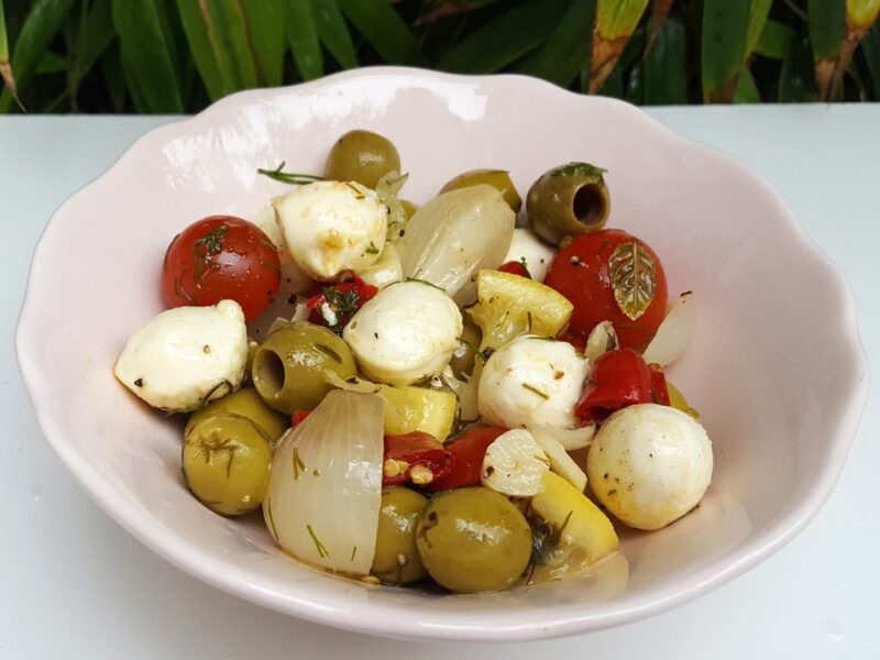 Tomato, olive and mozzarella salad