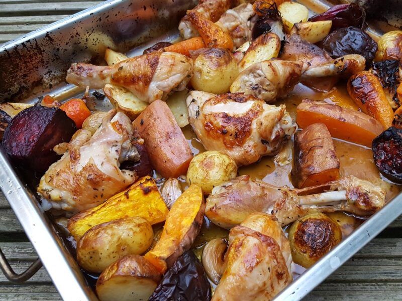 Chicken and root vegetables bake