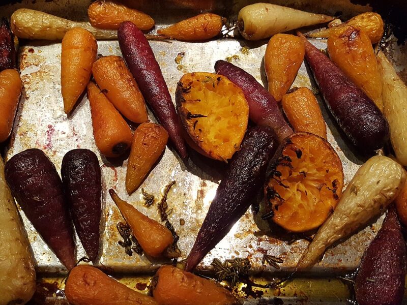 Mandarin roasted rainbow carrots