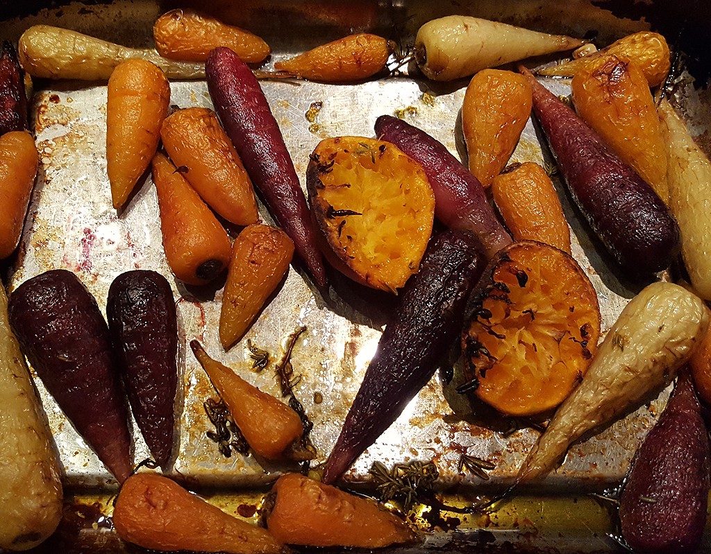 Mandarin roasted rainbow carrots