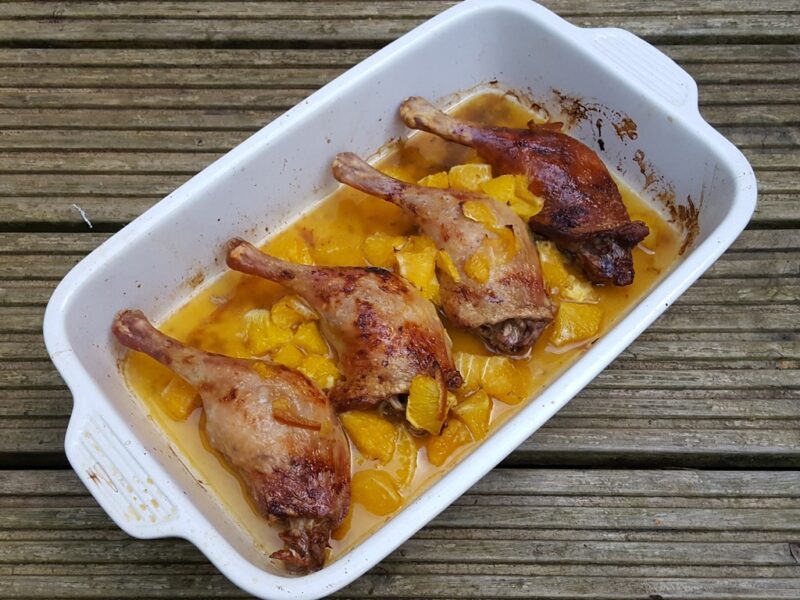 Orange and honey roasted duck legs