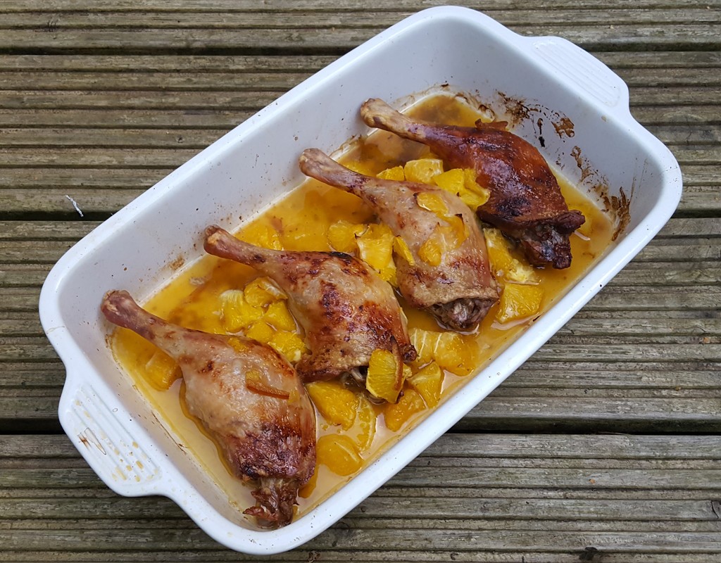 Orange and honey roasted duck legs