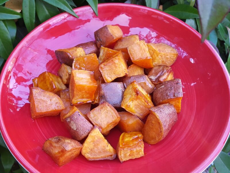 Orange, honey and cinnamon baked sweet potatoes