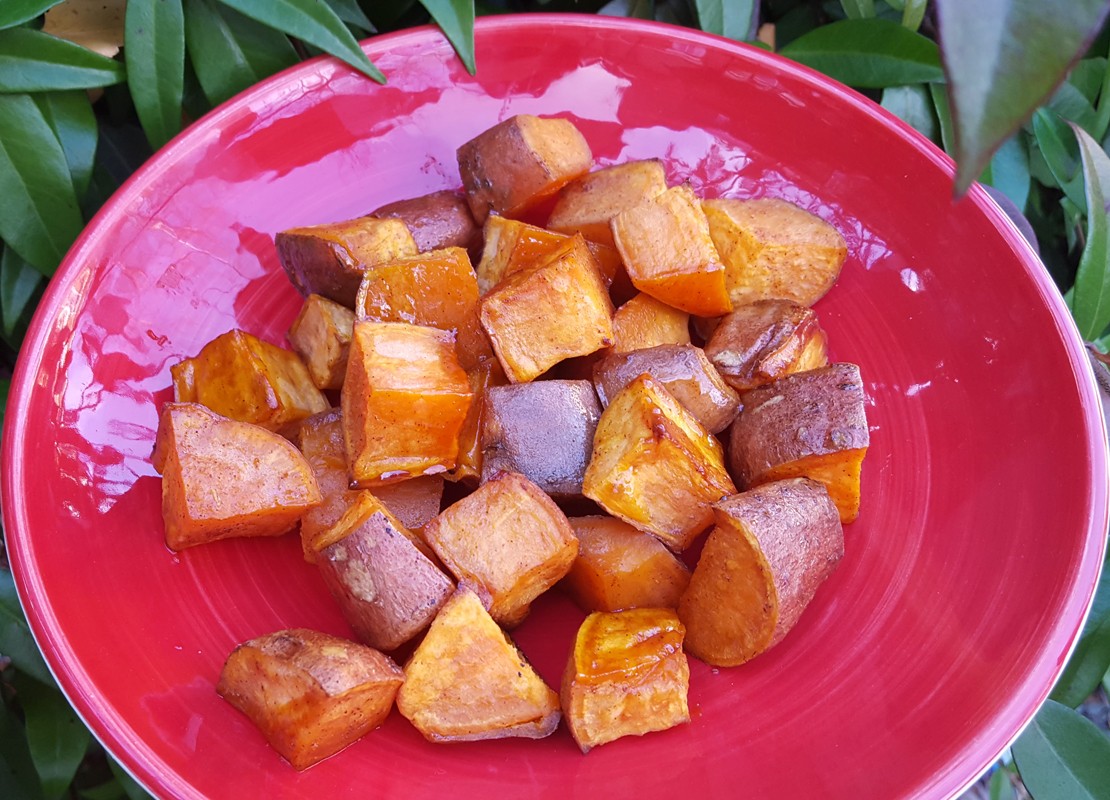 Orange, honey and cinnamon baked sweet potatoes