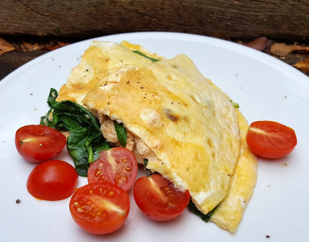 Salmon and spinach omelette