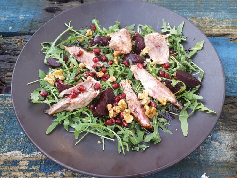 Duck, beetroot and pomegranate salad