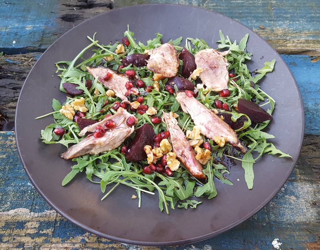 Duck, beetroot and pomegranate salad