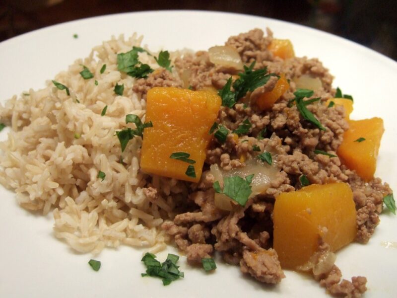 Minced lamb curry with squash