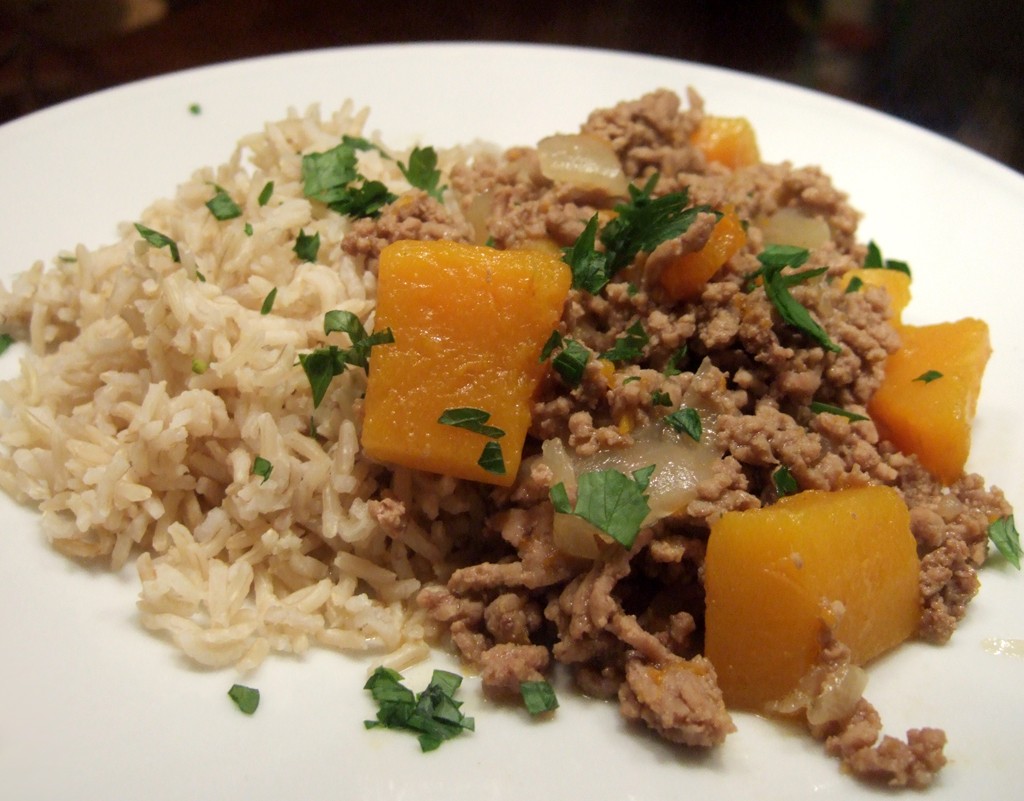 Minced lamb curry with squash