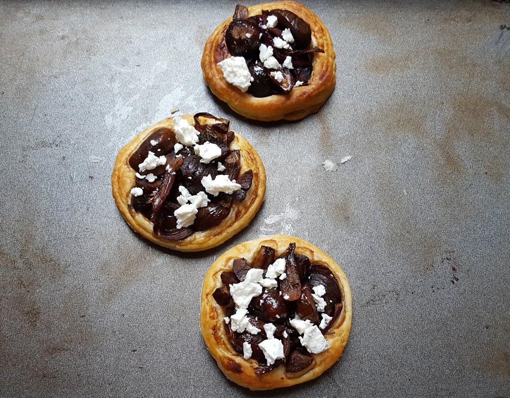 Caramelised onion and chestnut tarts