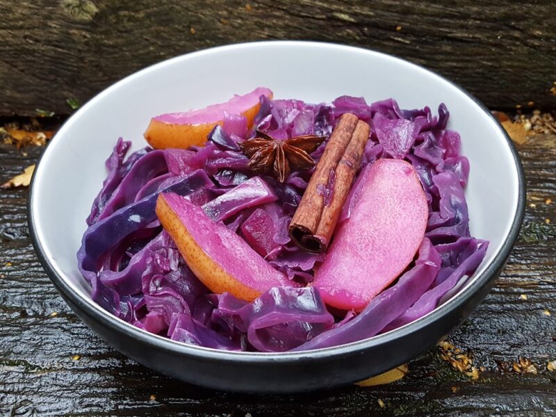 Spiced red cabbage braised in pear cider