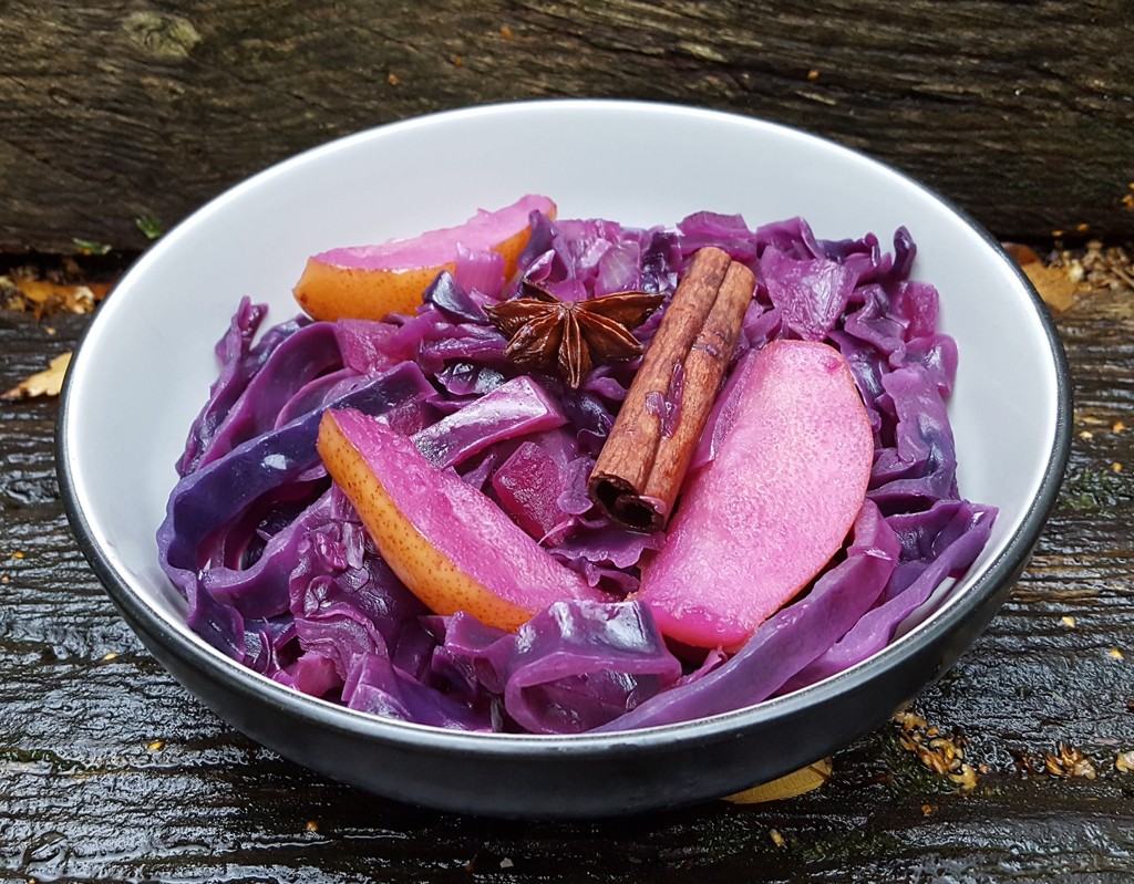 Spiced red cabbage braised in pear cider