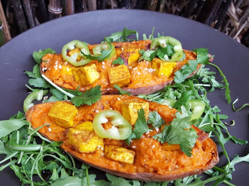 Double baked sweet potato with tofu