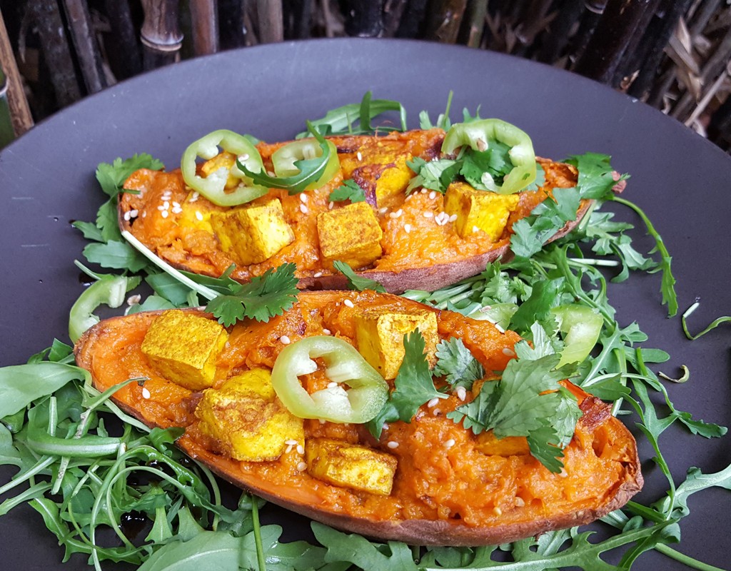 Double baked sweet potato with tofu