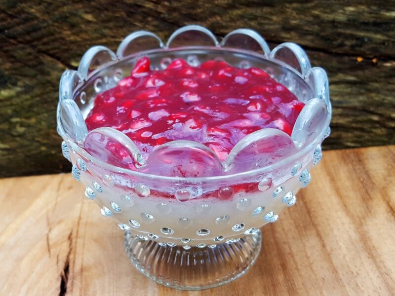 Lychee cream with pomegranate jelly