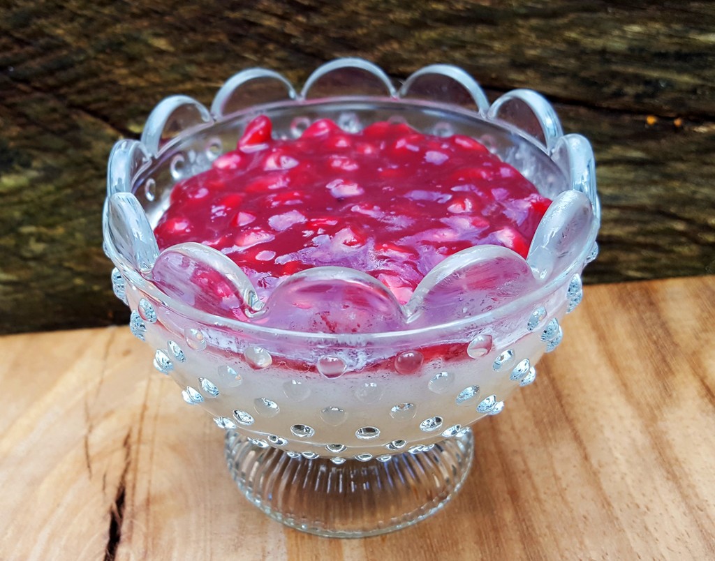 Lychee cream with pomegranate jelly