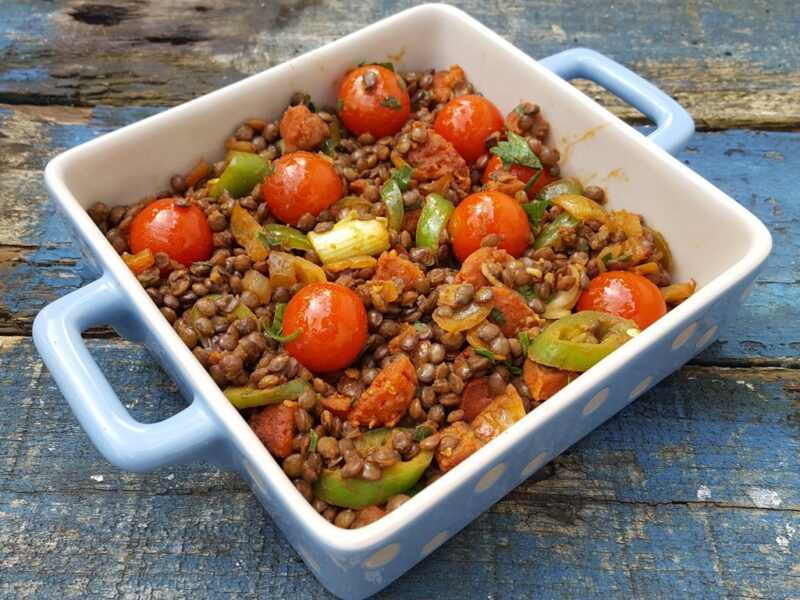 Spiced lentil and Chorizo salad