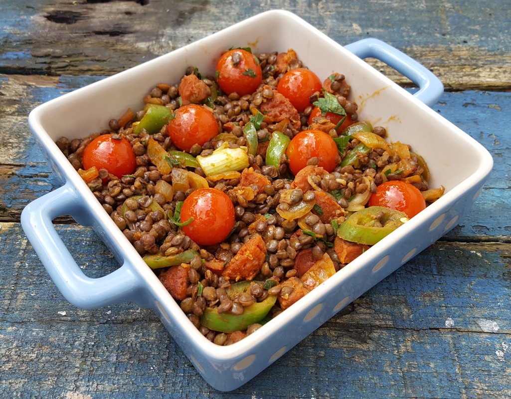 Spiced lentil and Chorizo salad