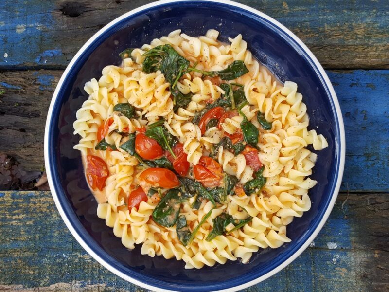 Tomato, Mascarpone and spinach pasta