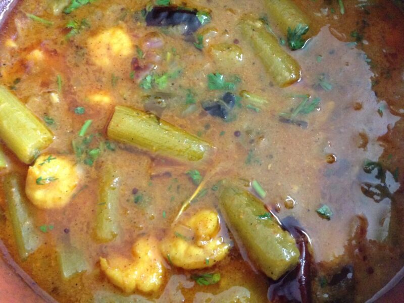 Prawns and amaranth stalk stew