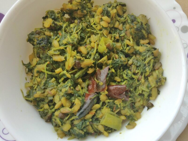 Amaranth leaves moong dal stir fry