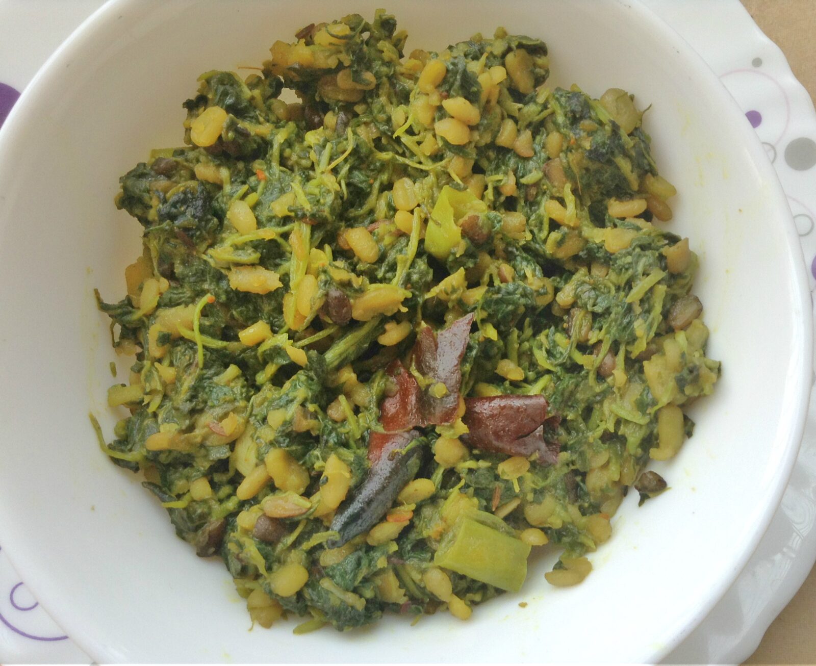 Amaranth leaves moong dal stir fry