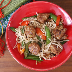 Hoisin meatballs with noodles