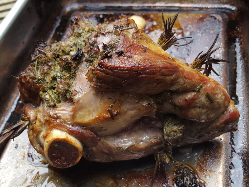 Mint & anchovy stuffed roast lamb