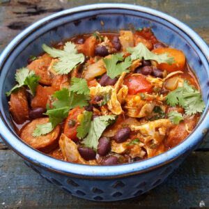 Chicken, chorizo and black beans stew