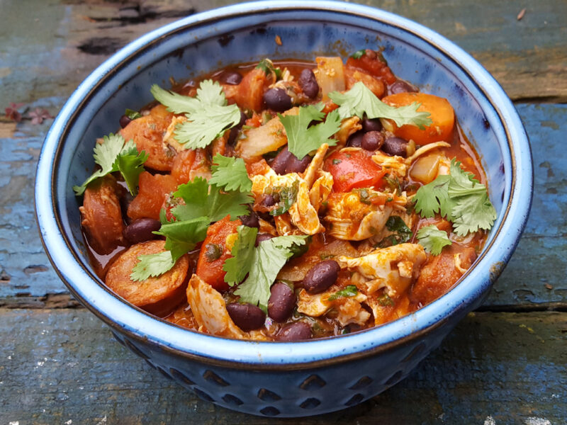 Chicken, chorizo and black beans stew